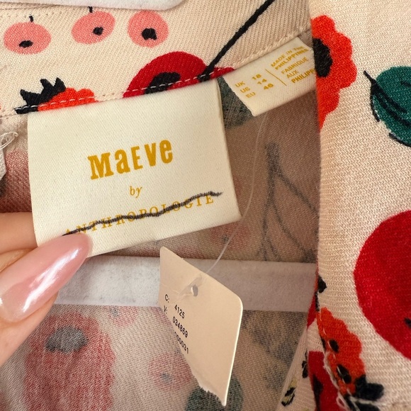 NWT Maeve Linen Short-Sleeve Wrap Romper in Red Motif - Picture 7 of 13